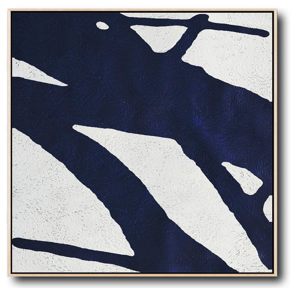 Buy Large Canvas Art Online - Hand Painted Navy Minimalist Painting On Canvas - Contemporary Abstract Art Prints Huge